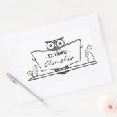 ヴィンテージフクロウExライブラリ蔵書票図書室プレート 長方形シール (封筒)