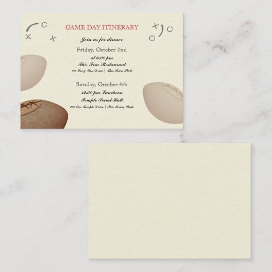 ヴィンテージフットボールパスバー(ユダヤ教の)バル・ミツバー旅程 名刺 (正面/裏面)