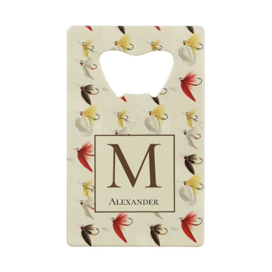 ヴィンテージフライ釣りフライ水色航海の クレジットカード栓抜き (正面)