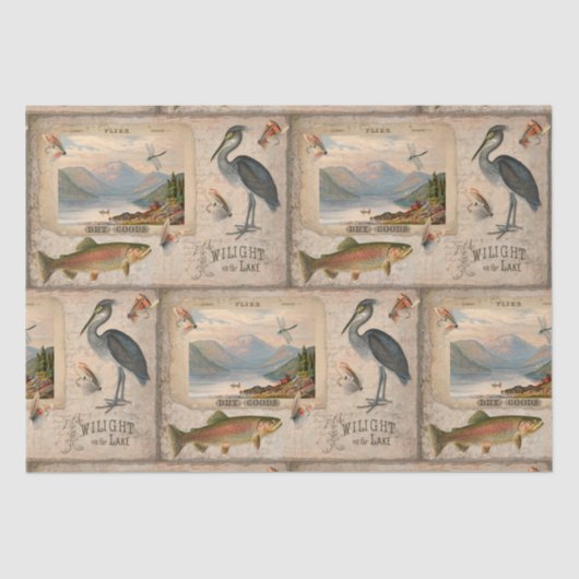 ヴィンテージフライ釣りマス湖の魚の切り離し芸術 薄葉紙 (正面)