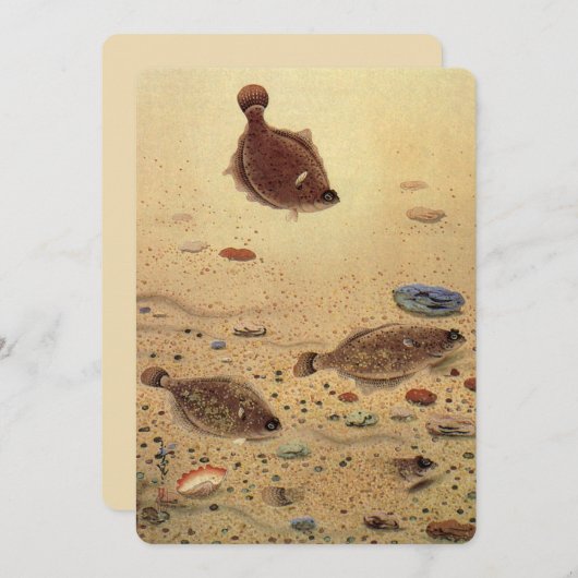 ヴィンテージフラウンダースフラットフィッシュ魚釣り招待状 招待状 (正面/裏面)
