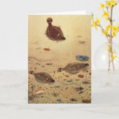 ヴィンテージフラウンダー、海洋海ライフフラットフィッシュ カード (黄色い花)