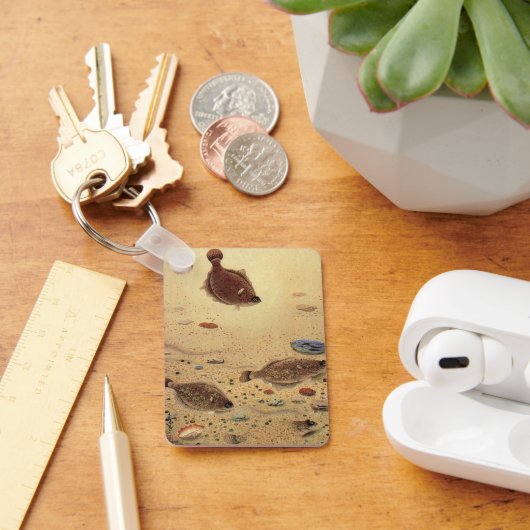 ヴィンテージフラウンダー、海洋海ライフフラットフィッシュ キーホルダー (デスク)