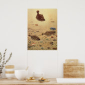 ヴィンテージフラウンダー、海洋海ライフフラットフィッシュ ポスター (キッチン)