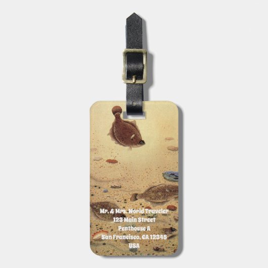 ヴィンテージフラウンダー、海洋海ライフフラットフィッシュ ラゲッジタグ (正面縦)