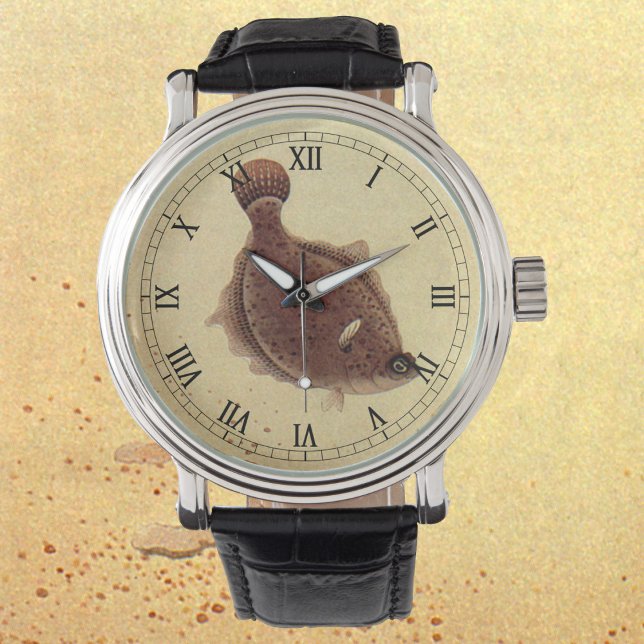 ヴィンテージフラウンダー、海洋海ライフフラットフィッシュ 腕時計 (クリエイターアップロード済み)