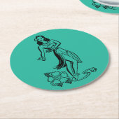 ヴィンテージフラスケッチティキバーまたはルアウ（ハワイ式宴会） ラウンドペーパーコースター (アングル)