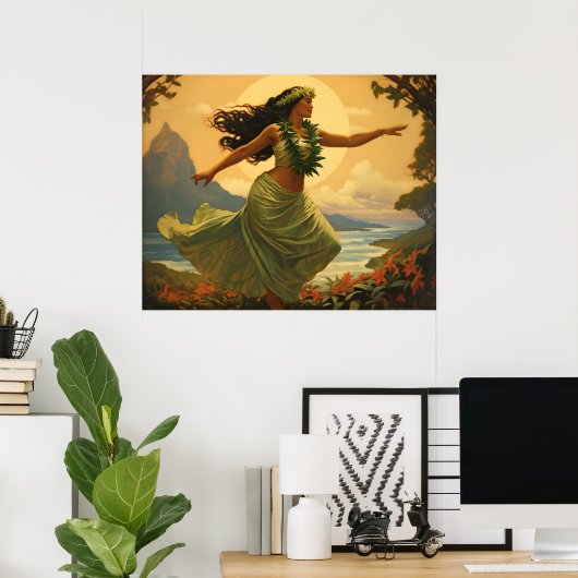 ヴィンテージフラダンスハワイアン女性旅行 ポスター (ホームオフィス)