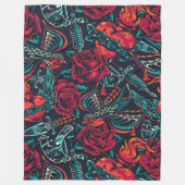 ヴィンテージフラッシュの入れ墨のシームレスなパターン フリースブランケット (正面)