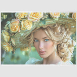 ヴィンテージフラッパーレディで黄色のデコパージュ 薄葉紙