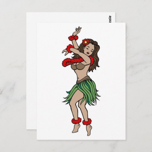 ヴィンテージフラハワイアンガールタトゥーアート ポストカード (正面/裏面)