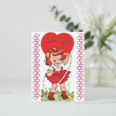 ヴィンテージフラフープガールバレンタインポストカード ポストカード (スタンド正面)