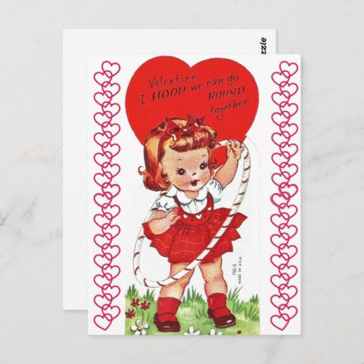 ヴィンテージフラフープガールバレンタインポストカード ポストカード (正面/裏面)