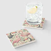 ヴィンテージフラミンゴとトゥーカンシームレス ストーンコースター (横)