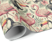 ヴィンテージフラミンゴとトゥーカンシームレス ラッピングペーパー (ロールコーナー)