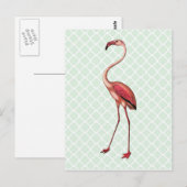ヴィンテージフラミンゴオンミントクローバーはがき ポストカード (正面/裏面)