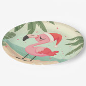 ヴィンテージフラミンゴクリスマスの7月ビーチマス ペーパープレート (アングル)