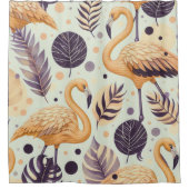 ヴィンテージフラミンゴシームレス シャワーカーテン (正面)