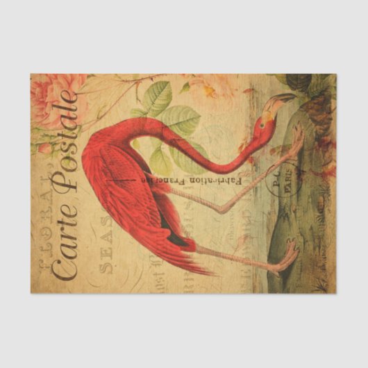 ヴィンテージフラミンゴフローラフランスのカルテポスタレ 薄葉紙 (正面)