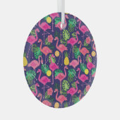 ヴィンテージフラミンゴ夏の要素パターン ガラスオーナメント (正面右)