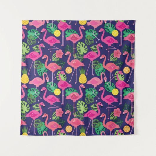 ヴィンテージフラミンゴ夏の要素パターン タペストリー (正面)