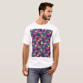 ヴィンテージフラミンゴ夏の要素パターン Tシャツ (正面フル)