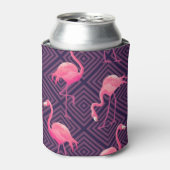 ヴィンテージフラミンゴ、紫の幾何学的な背景。 缶クーラー (缶正面)