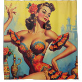 ヴィンテージフラメンコのピン留め シャワーカーテン (正面)