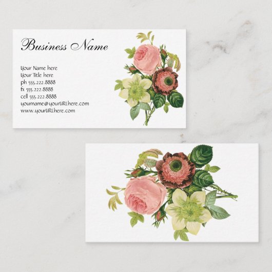 ヴィンテージフラワーアネモンバラクレマチスバイルドゥート 名刺 (正面/裏面)