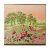 ヴィンテージフラワーアンドヒルズランドスケープ縁どフリーズ タイル (正面)