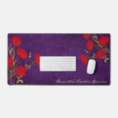 ヴィンテージフラワーアートレッドカーネーション名パープル デスクマット (キーボード&マウス)