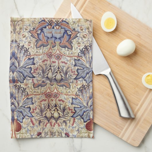 ヴィンテージフラワーウィリアムモリスアーティチョーク キッチンタオル (四つ折り)