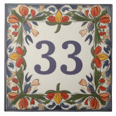 ヴィンテージフラワーカスタムハウスナンバープレート標識 タイル (正面)