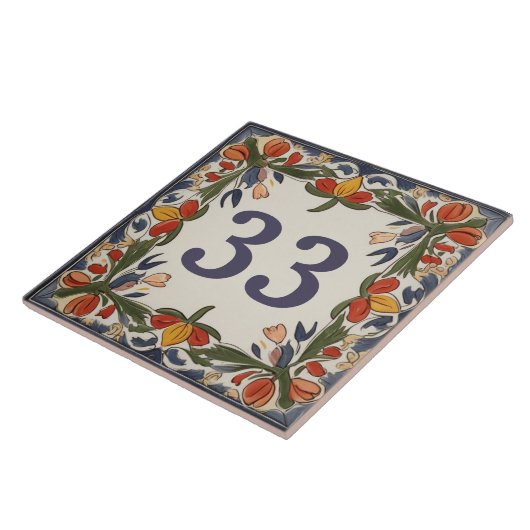 ヴィンテージフラワーカスタムハウスナンバープレート標識 タイル (側面)