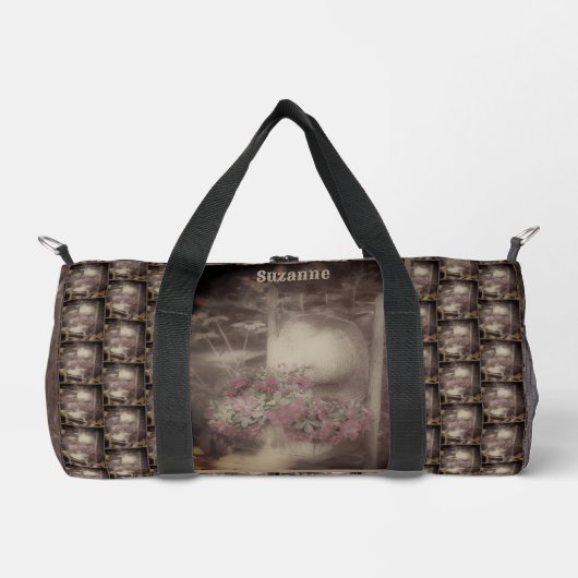 ヴィンテージフラワーガーデンチェアパーソナライズされた ダッフルバッグ (正面)