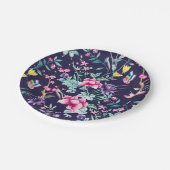 ヴィンテージフラワーガーデンレインボーバタフライブルー ペーパープレート (アングル)