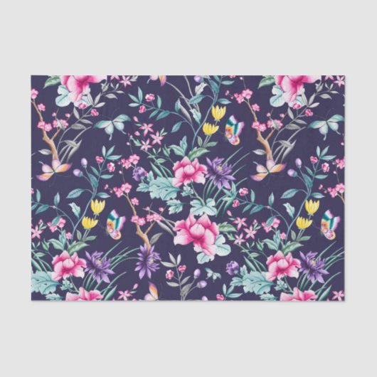 ヴィンテージフラワーガーデンレインボーバタフライブルー 薄葉紙 (正面)