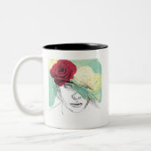 ヴィンテージフラワーガールイラストレーション ツートーンマグカップ (左)