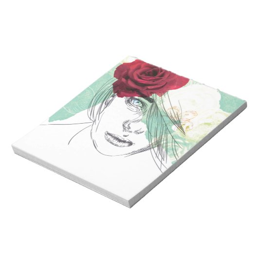 ヴィンテージフラワーガールイラストレーション ノートパッド (回転)