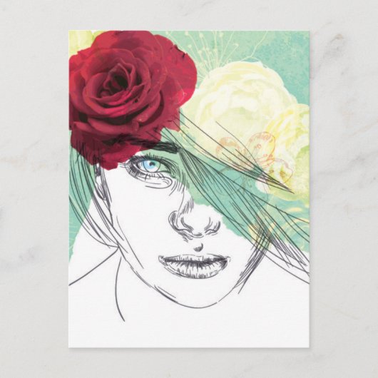 ヴィンテージフラワーガールイラストレーション ポストカード (正面)