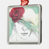 ヴィンテージフラワーガールイラストレーション メタルオーナメント (左)