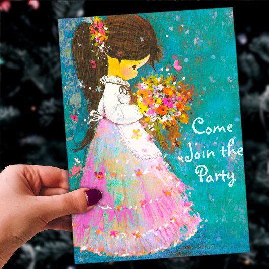 ヴィンテージフラワーガールクリスマス新年パーティー 招待状