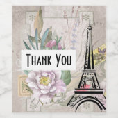 ヴィンテージフラワーコラージュ&エッフェルタワーありがとう ワインラベル (シングルラベル)