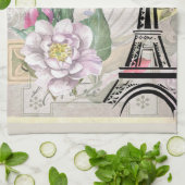 ヴィンテージフラワーコラージュ&エッフェルタワーイラストレーション キッチンタオル (折り畳み)