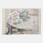 ヴィンテージフラワーコラージュ&エッフェルタワーイラストレーション キッチンタオル (横)