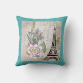 ヴィンテージフラワーコラージュ&エッフェルタワーイラストレーション クッション (裏面)