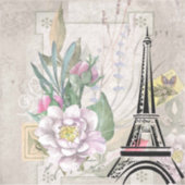 ヴィンテージフラワーコラージュ&エッフェルタワーイラストレーション シール (正面)