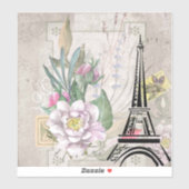 ヴィンテージフラワーコラージュ&エッフェルタワーイラストレーション シール (シート)