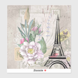 ヴィンテージフラワーコラージュ&エッフェルタワーイラストレーション シール