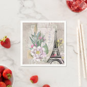 ヴィンテージフラワーコラージュ&エッフェルタワーイラストレーション スタンダードカクテルナプキン (インサイチュ)